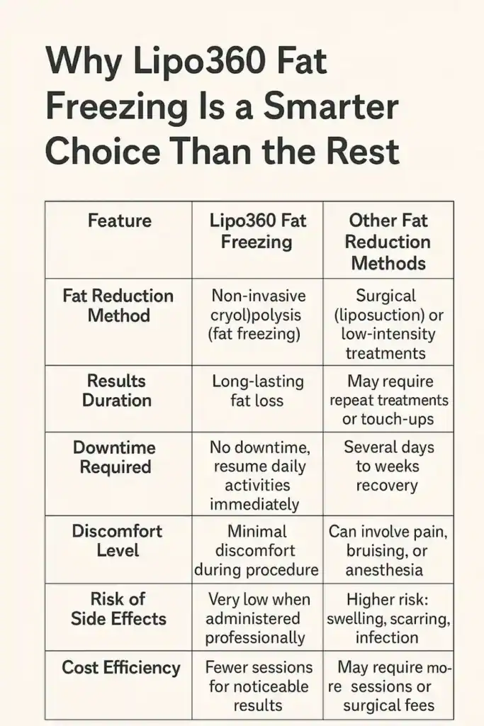 Is it possible to permanently freeze fat cells? 2 Table showing benefits of fat freezing to remove fat cells Royal Tunbridge Wells from Lipo 360